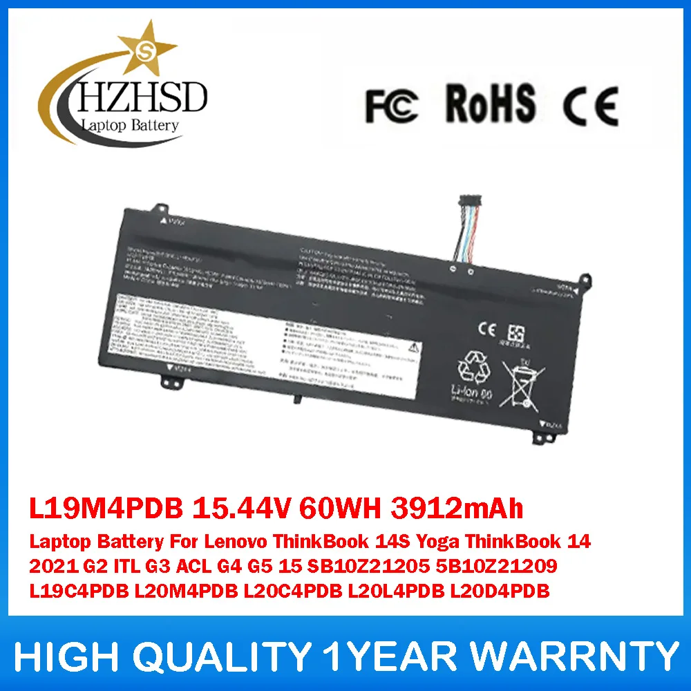 

L19M4PDB 15.44V 60WH 3912mAh Laptop Battery For Lenovo ThinkBook 14S Yoga ThinkBook 14 2021 G2 ITL G3 ACL G4 G5 15 SB10Z21205