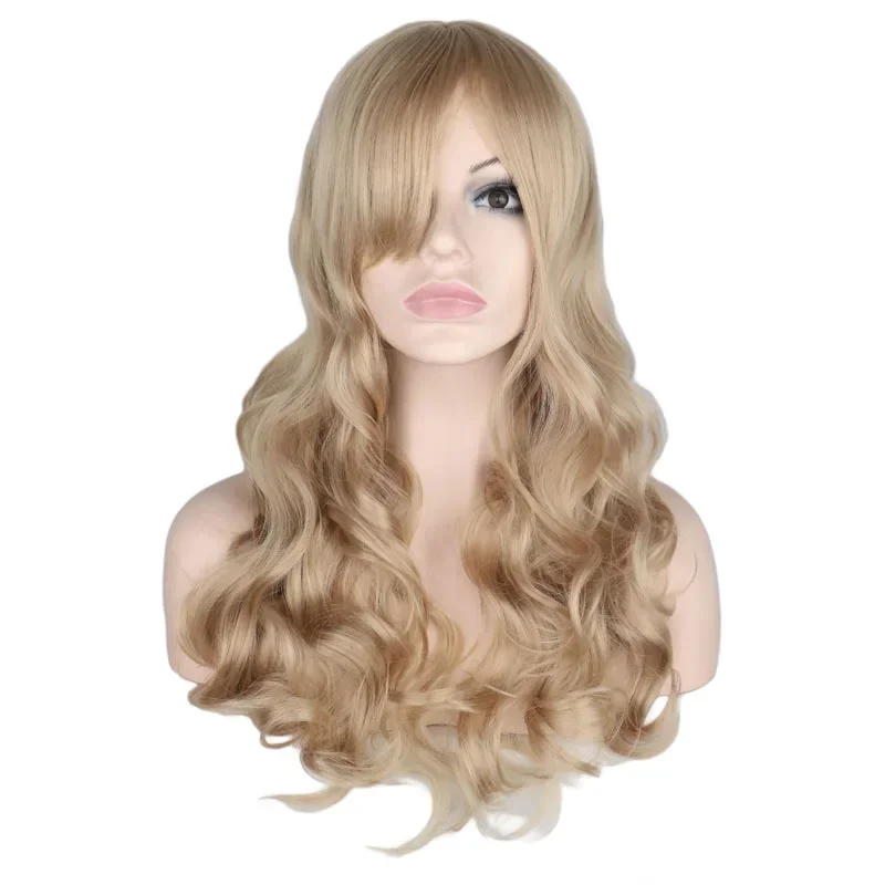 

QQXCAIW Long Wavy Natural Mixed Blonde Wig Women Party Lady Heat Resistant Synthetic Hair Wigs