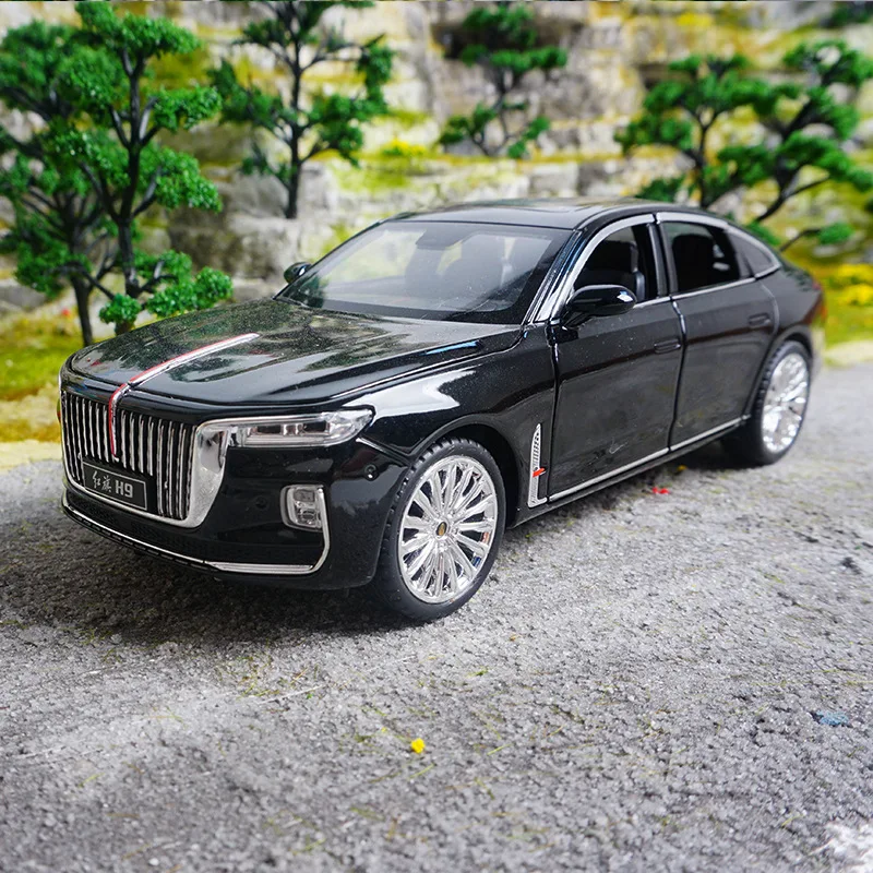 

1:24 HONG QI H9 из сплава, модель роскошного автомобиля, литая под давлением, металлические игрушечные транспортные средства, модель автомобиля, имитация звука и света, коллекция, детские подарки