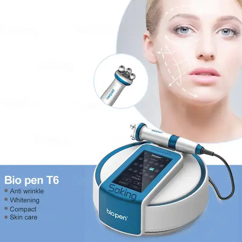 360 Rotating RF Massager Bio Pen T6 Face Lifting Skin Tightening Radio Frequency EMS Blue Light Therapy Beauty Facial Machine