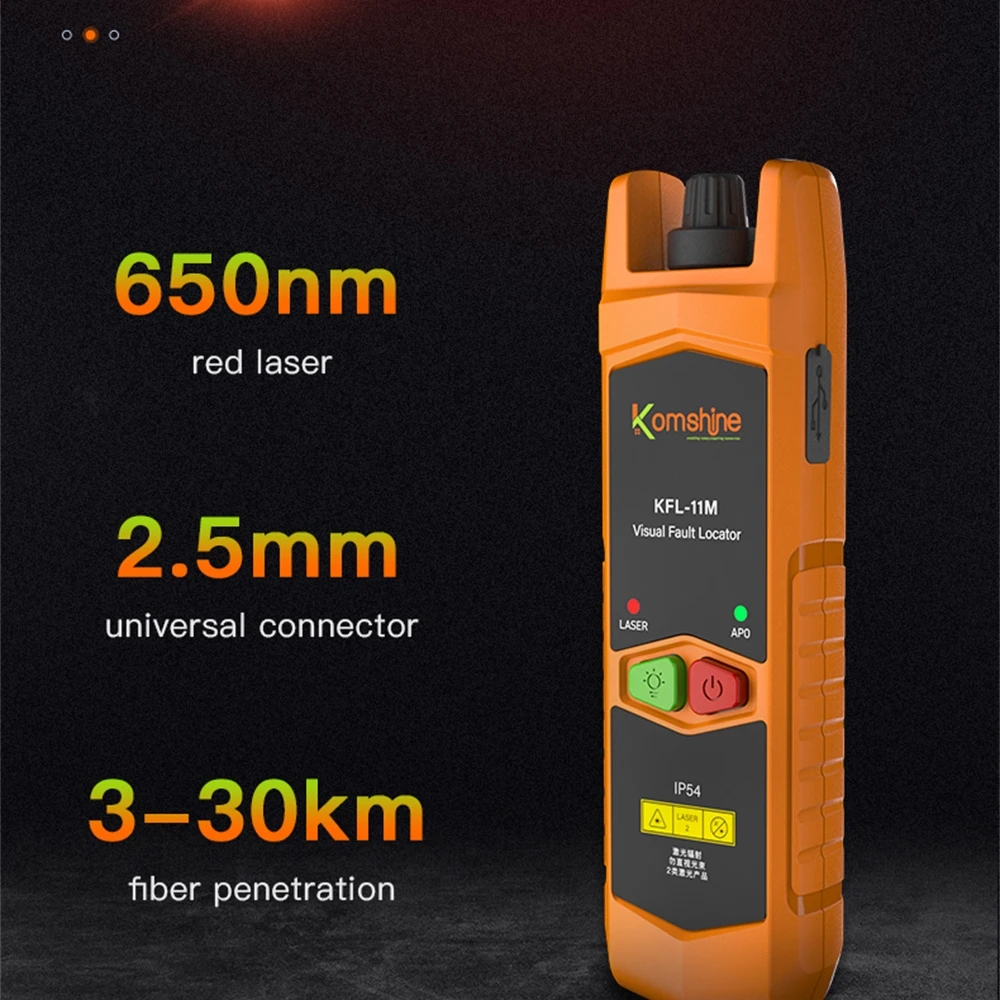 Komshine KFL-11 VLF Laser 30MW/20MW Visual Fault Locator, Fiber Optic Cable Tester 5-30km SC/ST/FC Rechargeable