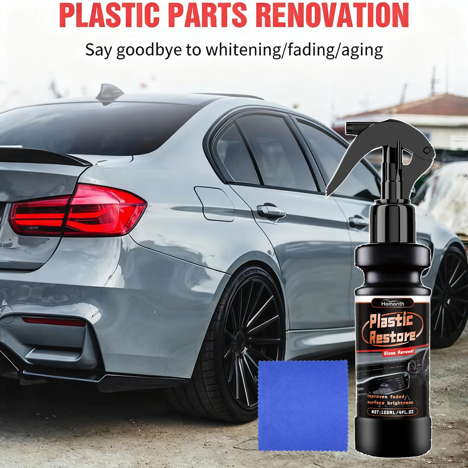 Auto-Kunststoff-Restaurierungsspray reviziert verblasste Stoßstangen und interieur-Armaturenbrett, Anti-Aging-Polierreiniger, langanhaltender Glanz und UV-Schutz