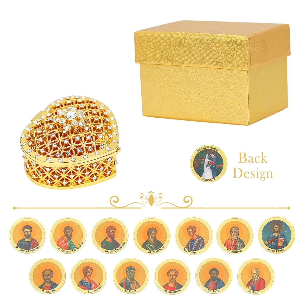 

Custom Name Date Wedding Unity Coins with Logo/Text/Photo, Ceremony Couple Bride Jewelry with Heart box