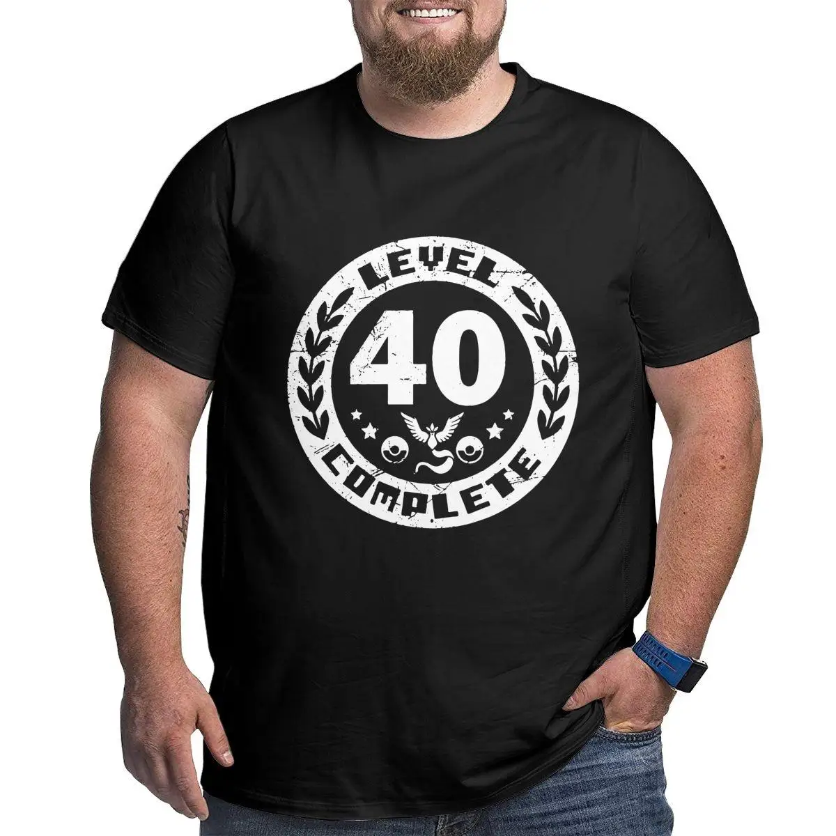 Level 40 T-Shirt Men Crewneck T Shirt Video Game Gift for Birthday 40 Years Old Big Tall Tee Shirt Plus Size 4XL 5XL 6XL Tops