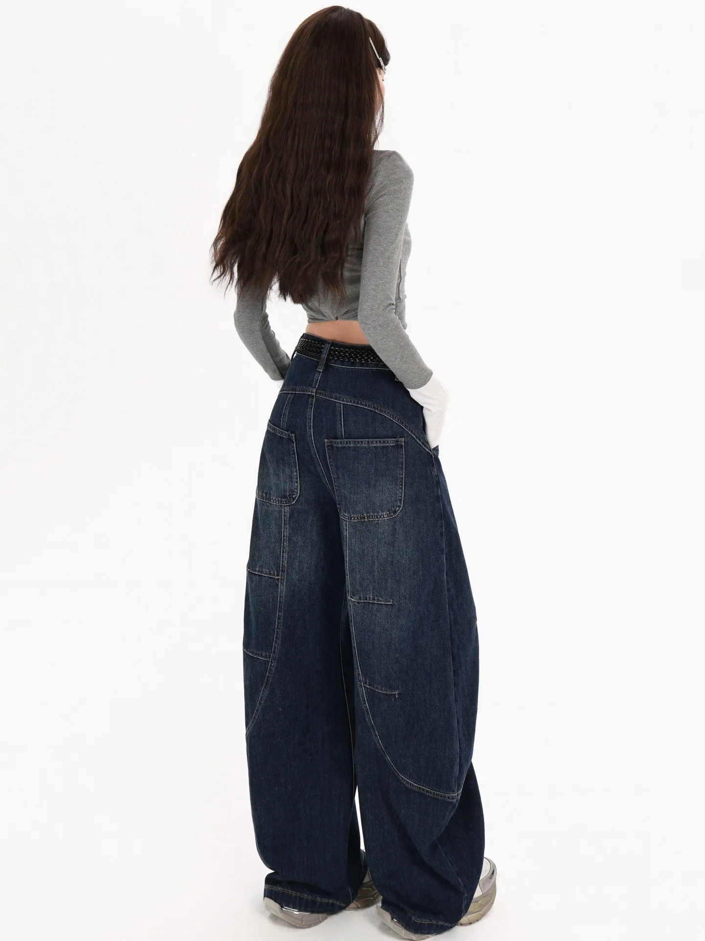 

Джинсы больших размеров в американском стиле ретро, женские весенне-осенние свободные брюки с высокой талией, узкие прямые широкие брюки