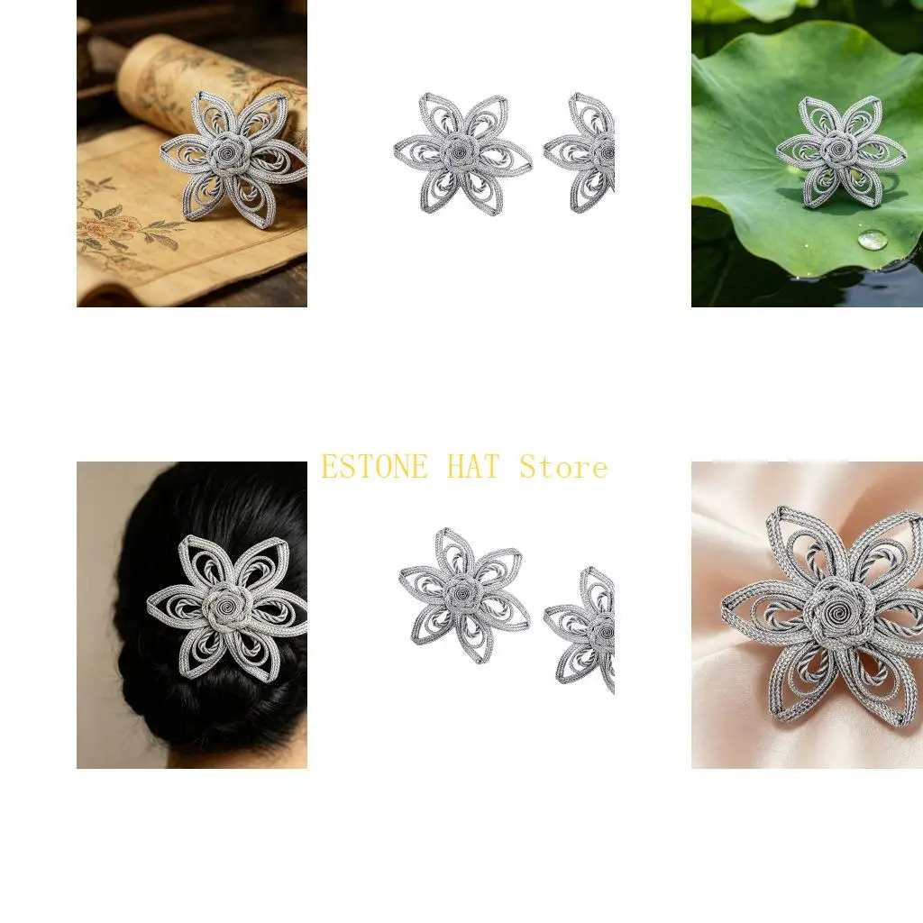 49MF Elegant Sewing Fasteners Flower Closures Knot Buttons Silver Thread Clasp 2PCS