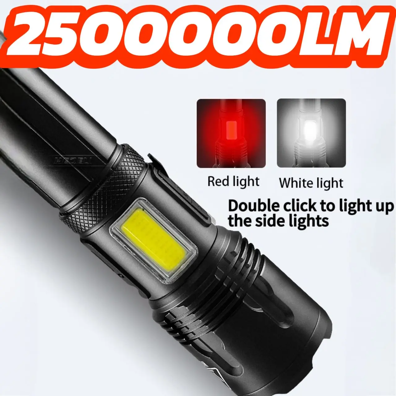 Powerful Tactical Flashlight LED USB Rechargeable Flashlight Outdoor Camping Waterproof With Side Light Lantern Fishing Light