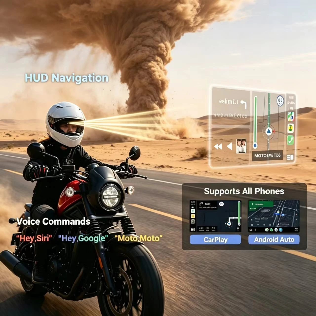 Motorcycle helmet HUD head-up display navigation device motorcycle driving record Bluetooth headphones,rear view mirror camera