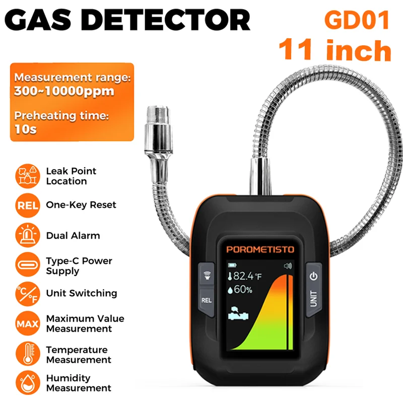 Combustible Gas Detector Analyzer 300-10000 PPM Refrigerant Gas Leak Detector Sound & Light Warning Sensor LED Screen Gas Tester