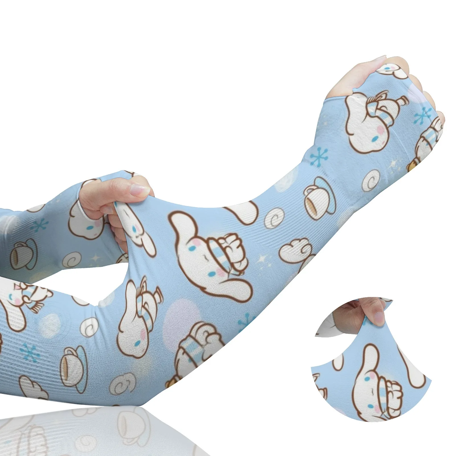 Рукава с мультяшным принтом Cinnamoroll Kawaii — светло-голубой ледяной шелк, дышащая защита от ультрафиолета для уютных повседневных приключений и активного отдыха