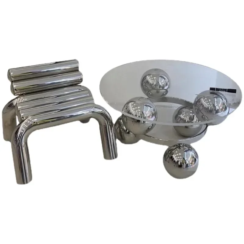 Buyer clothing store mirror stainless steel coffee table display props display stool chair