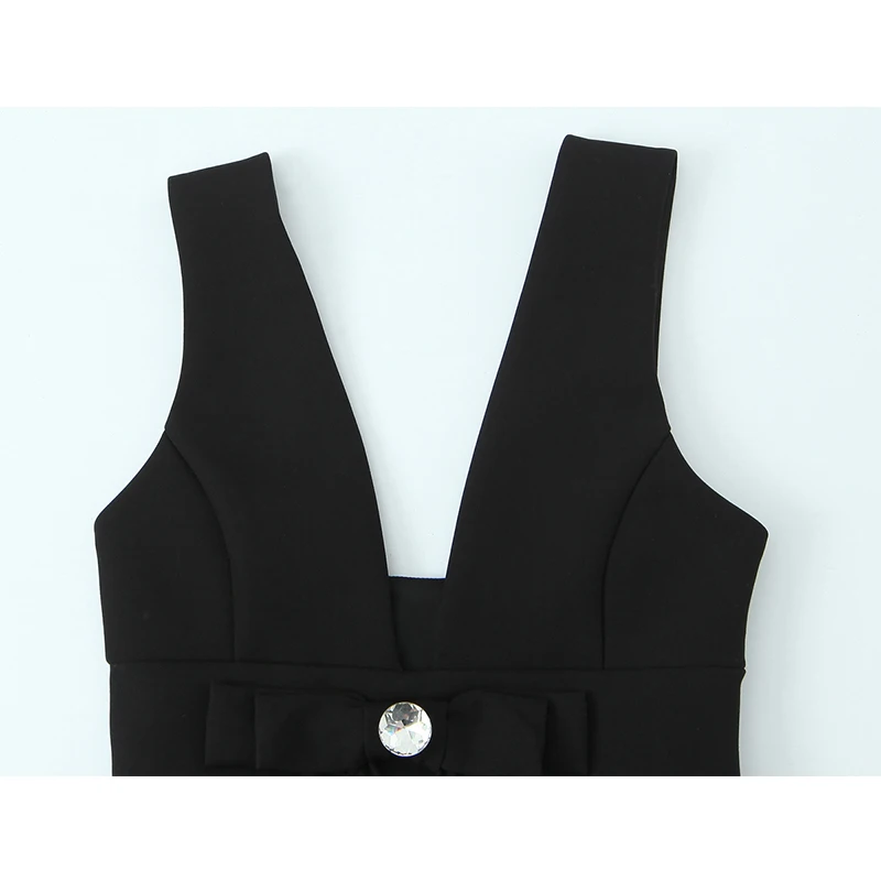 Vestido feminino 2025 novo sem mangas jóias botão elegante sexy vestidos curtos viajando moda personalidade arco mini vestido ﻿