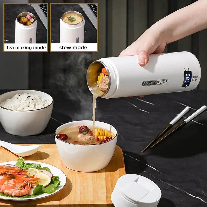 

Portable Electric Kettle Stainless Steel Liner Lcd Display Intelligent Thermostatic Insulated Cup Travel Heating Boiling Kettle