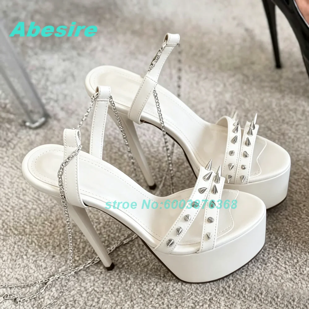 Chain Ankle Strap Platform Stiletto Heel Sandals Rivet Round Toe Thin Heels Women's Sandals Sexy Punk Y2K Party Gothic Shoes view 3