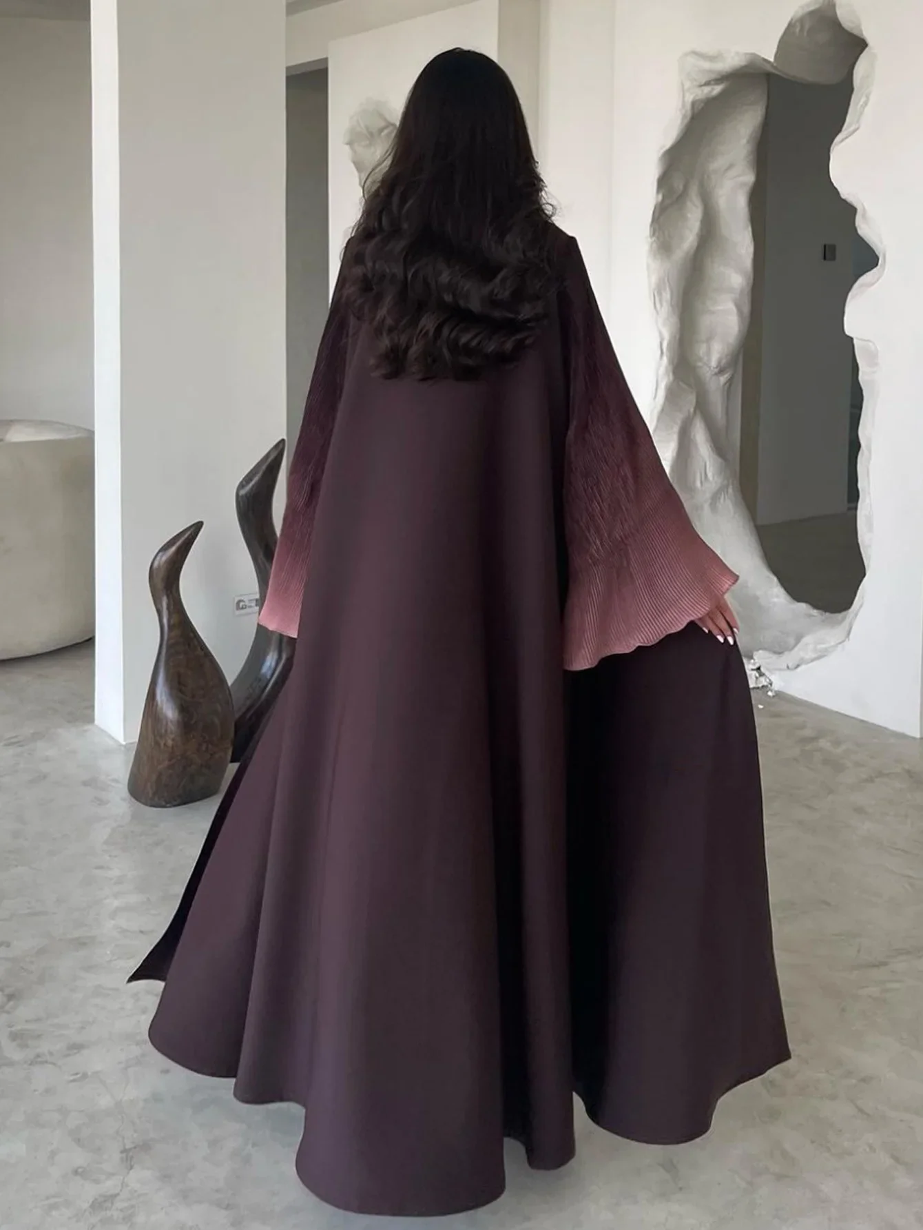 

Middle-East Abaya Muslim Women Flare Sleeve Casual Arabian Pleated Open Front Abayas Turkey Kaftans Jilbabs Islamic Maxi Dresses