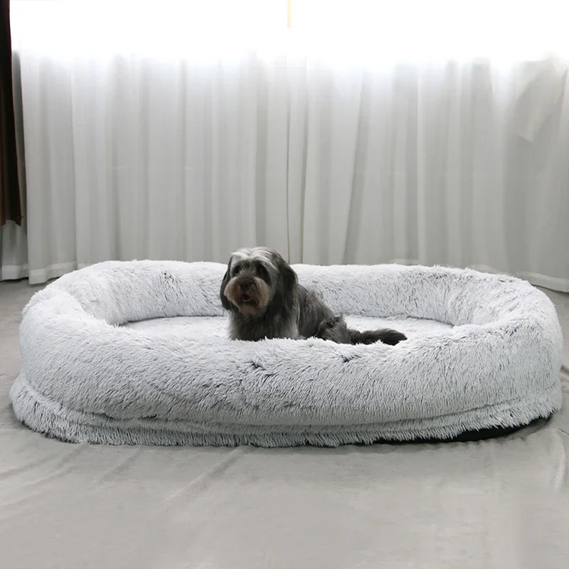 RTS Big size dog bed winter warm sponge plush round human pet dog bed 2 in 1