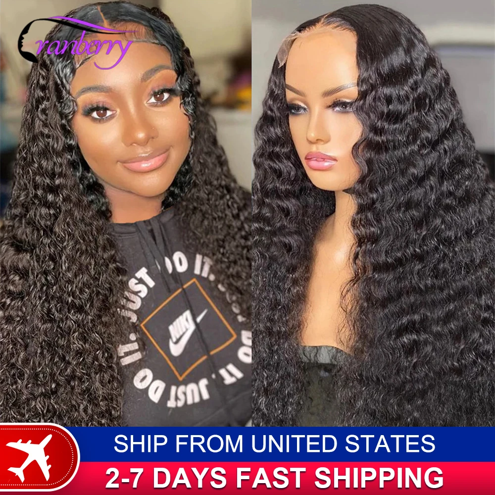 

Human Hair Lace Wigs Remy Malaysian Transparent Deep Wave 4x4 Lace Closure Wig 180% Density Cranberry Hair 4x4 Lace Front Wig