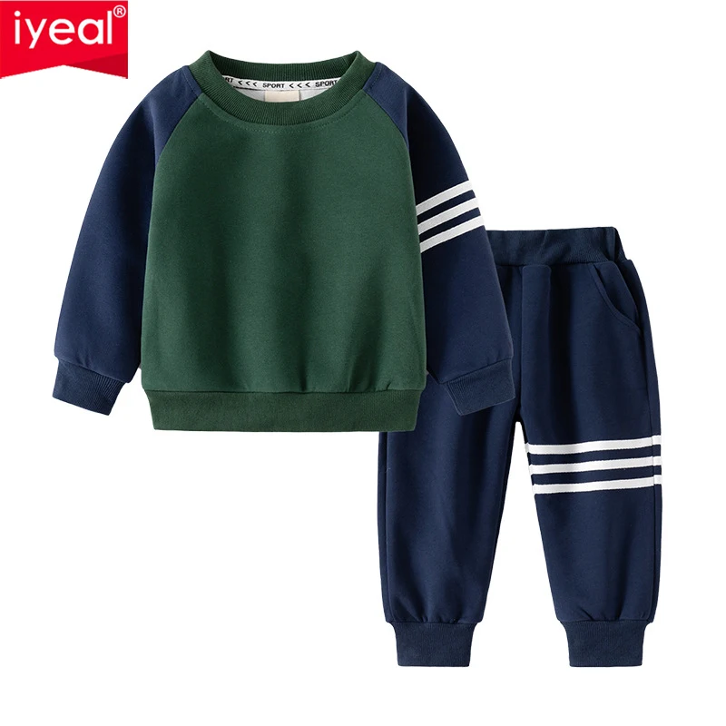 IYEAL Spring Children Color Blocking Clothes Sets Tops +Pants 2Pcs Costume Outfit Kids Baby Boys Clothing