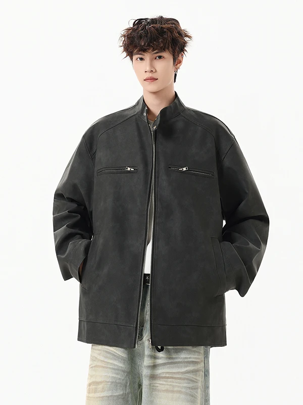 

Мужская куртка из искусственной кожи в американском ретро-стиле, модная, с воротником-стойкой, ветрозащитная, для мотоциклистов, повседневная, стильная