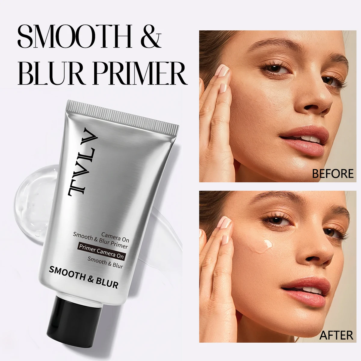 Gel transparente hidratante y minimizador de poros para una aplicación de maquillaje suave, evita que el polvo se aglomere o se acumule en los poros.
