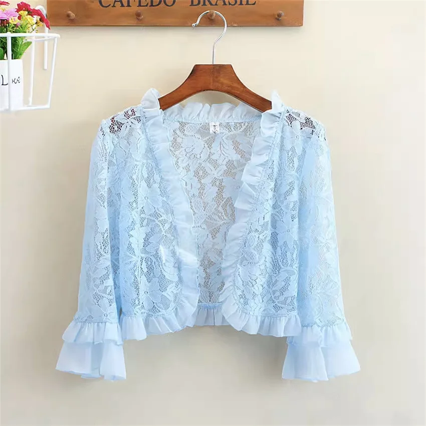2025 Elegant Women Short Lace Shawl Capes Lady Party Wrap Bolero Accessories Coat Girl Sun Protection Jacket Princess Tops 2422