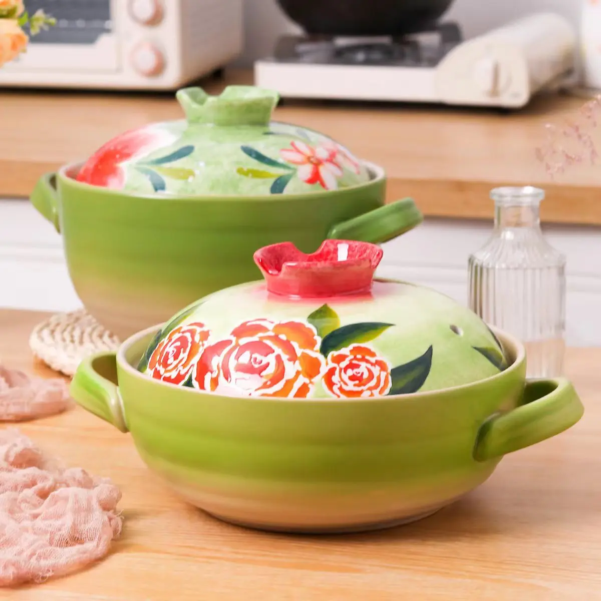 Coarse earth pot retro household ceramic casserole Japanese shallow pot gas open flame soup rice high temperature casserole