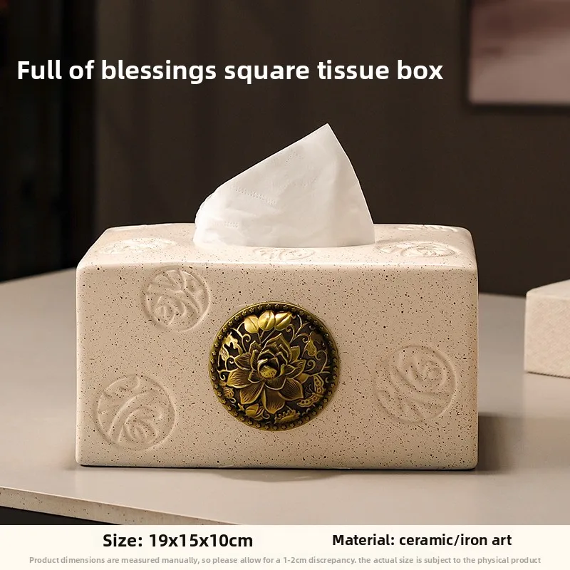 صندوق مناديل سيراميك مربع/دائري إبداعي طاولة طعام مزخرفة صندوق مناديل قابل للسحب مع تصميم زهور ذهبية ثلاثية الأبعاد ديكور منزلي #6