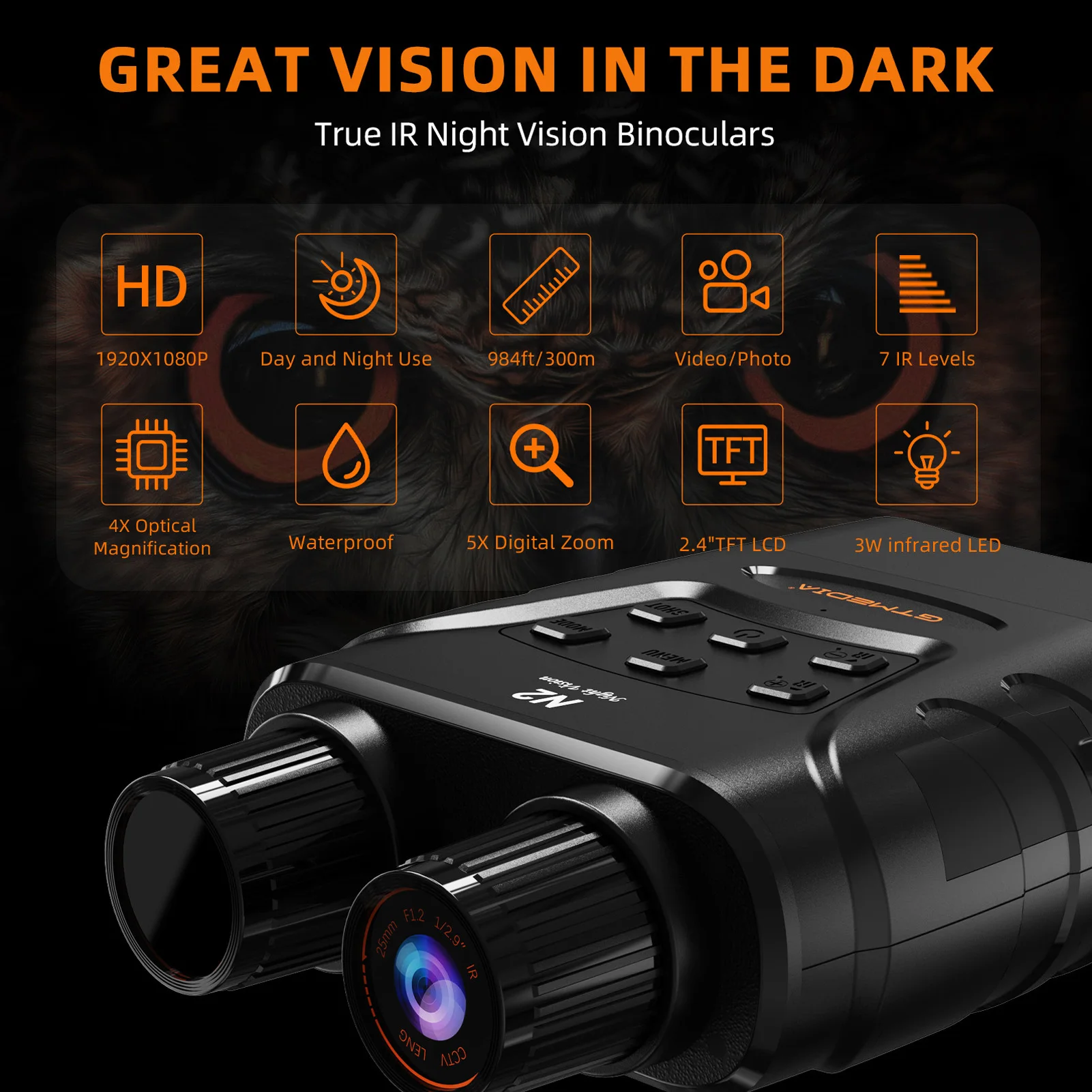 Night Vision Binoculars Goggles 32GB Memory Card 5X Digital Zoom Night Vision Binoculars 7 Levels Brightness for Bird Watching