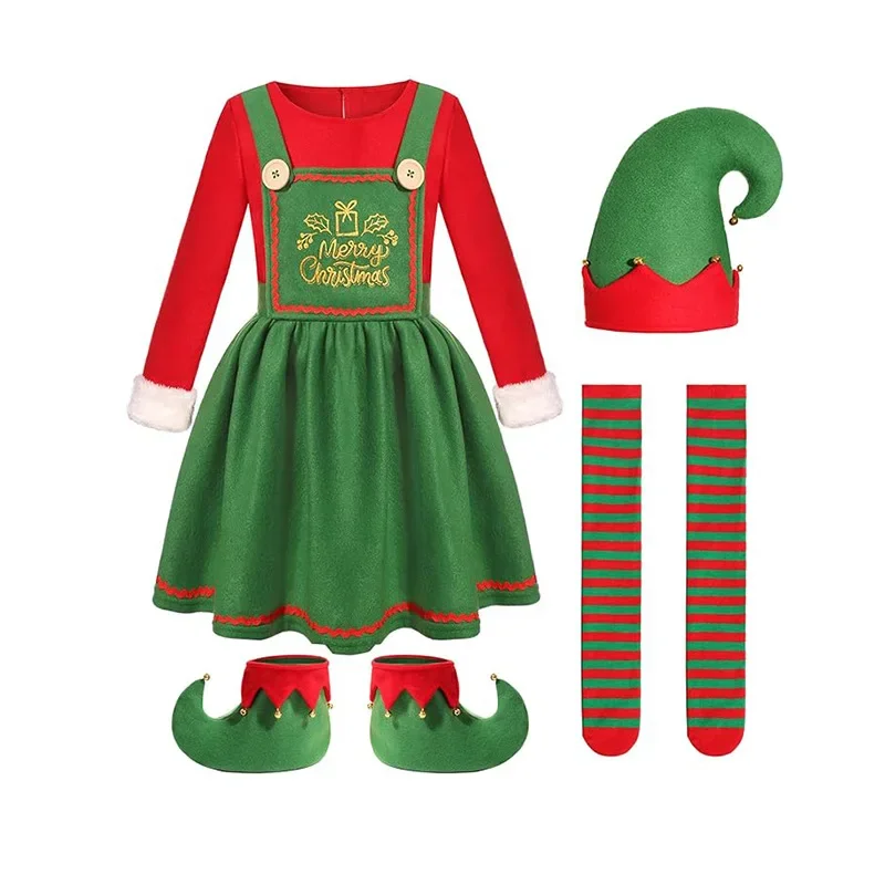 Christmas Elf Suit Cosplay Costumes Green Women Skirt Men Santa Claus Party Gift Novelty Clothing Boy Pants Cartoon New Year