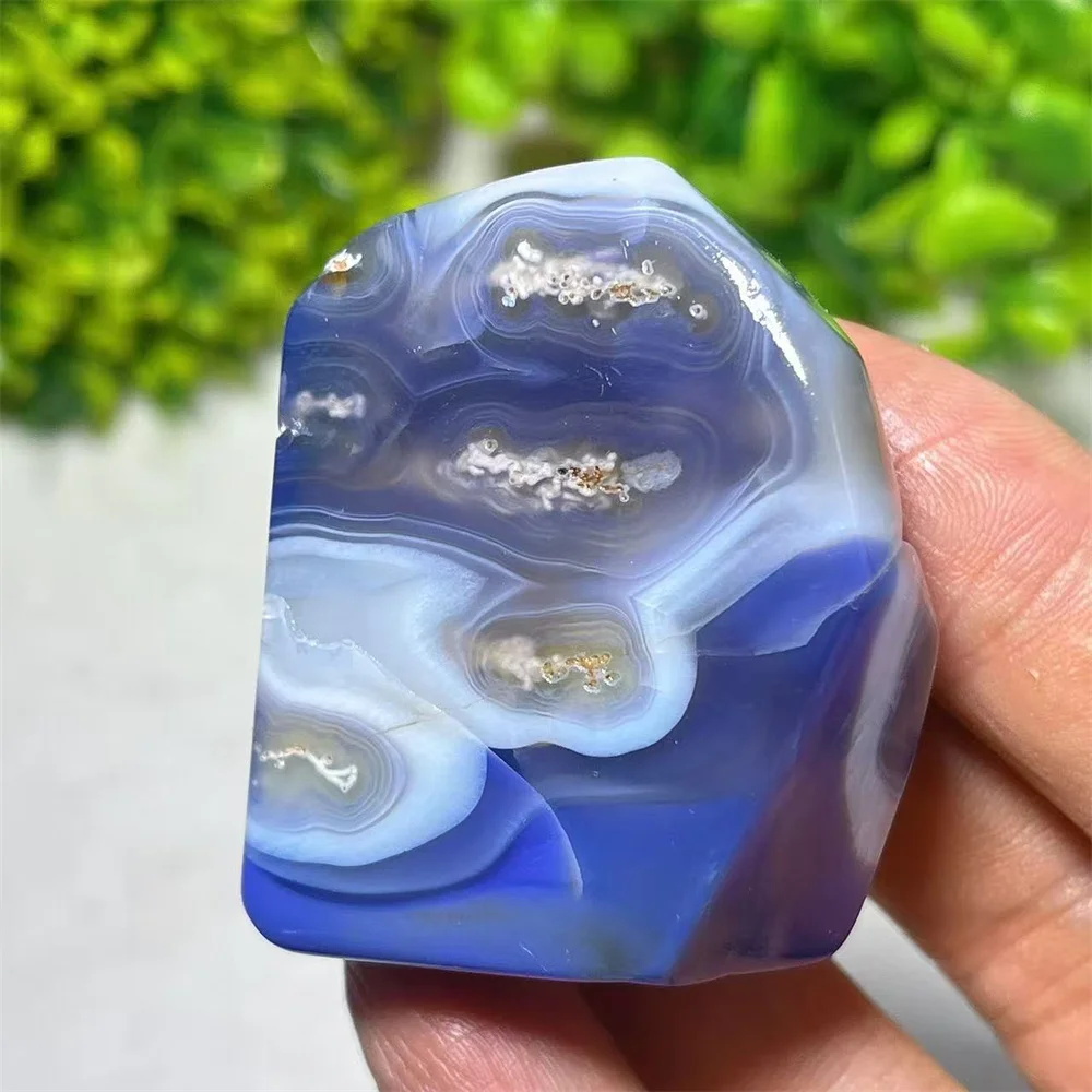 

Blue Agate Palm Stone Quartz Crystal Natural Reiki Lace Polishing Healing Spiritual Minerali Home Decoration Energy
