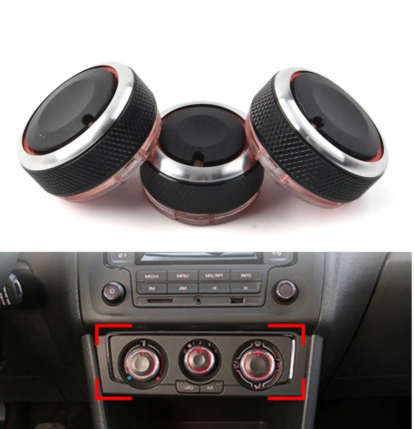 

3Pcs Car Air Conditioning Heat Control Knob A/C Switch for VW POLO 9N 9N3 6R 2004 2005 2006 2007 2008 2009 2010 2011 2012 2013