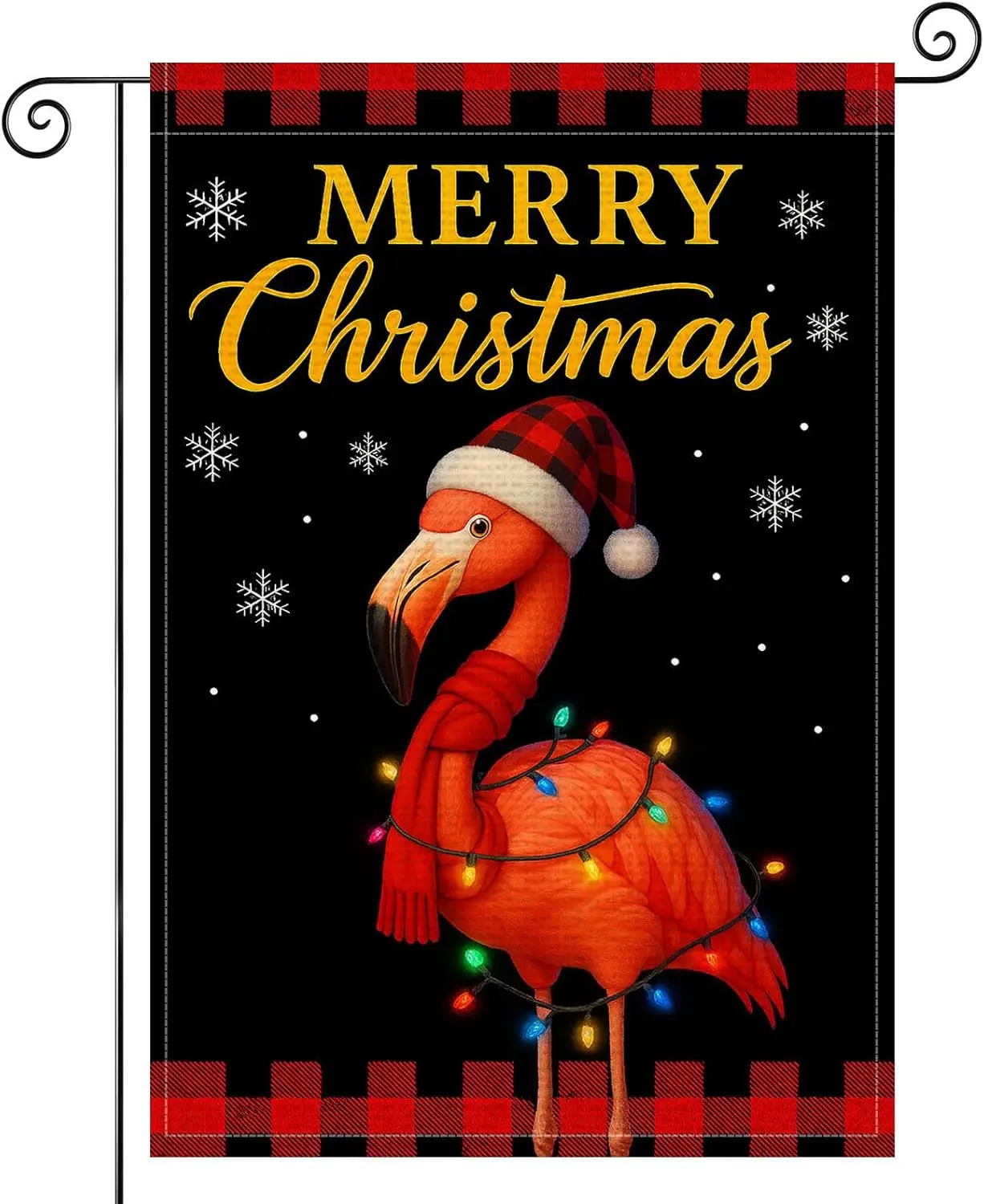 Merry Christmas Flamingo Garden Flag Double Sided 12x18 Inch Burlap Winter Garden Flag Christmas Flamingo with Lights Season LLG