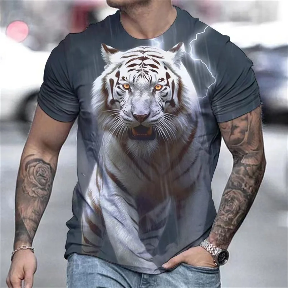 Tiger Print Top Men\'s T-shirt Harajuku 3d Tee Clothing Animal Short Sleeve Clothing Summer Oversized Male Vintage Shirt Pullover