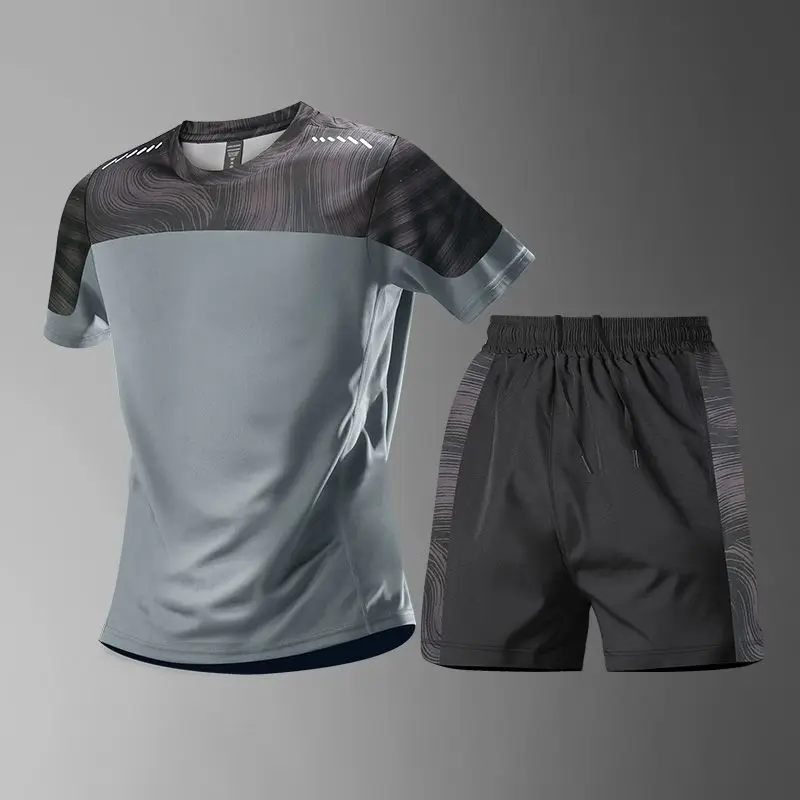 Men's Summer Quick Dry Sports Set Short Sleeve T Shirt and Shorts for Running and Fitness