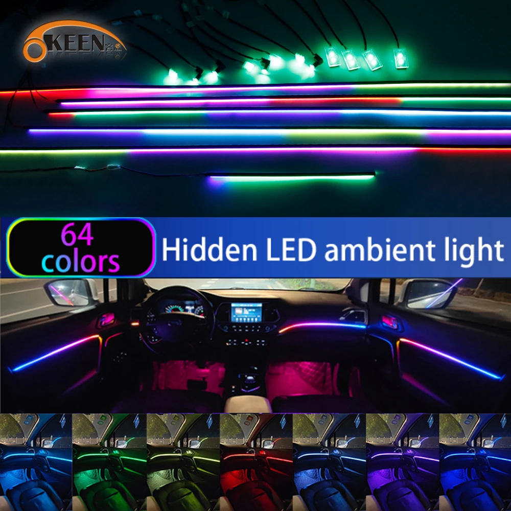 

OKEEN 18 в 1 RGB красочное автомобильное окружающее освещение Start Scan универсальная светодиодная атмосферная световая лента с управлением через приложение акриловая подсветка