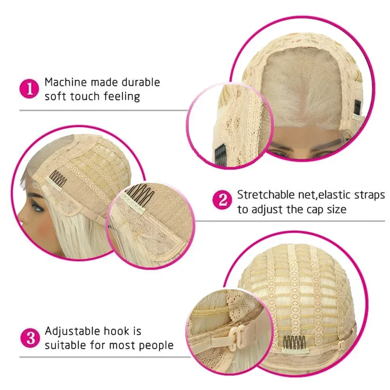 Parrucca anteriore in pizzo sintetico dritto in seta Parrucche sintetiche in pizzo per le donne Parrucca frontale in pizzo 613 Parrucca anteriore in pizzo biondo Cosplay 24 inc E