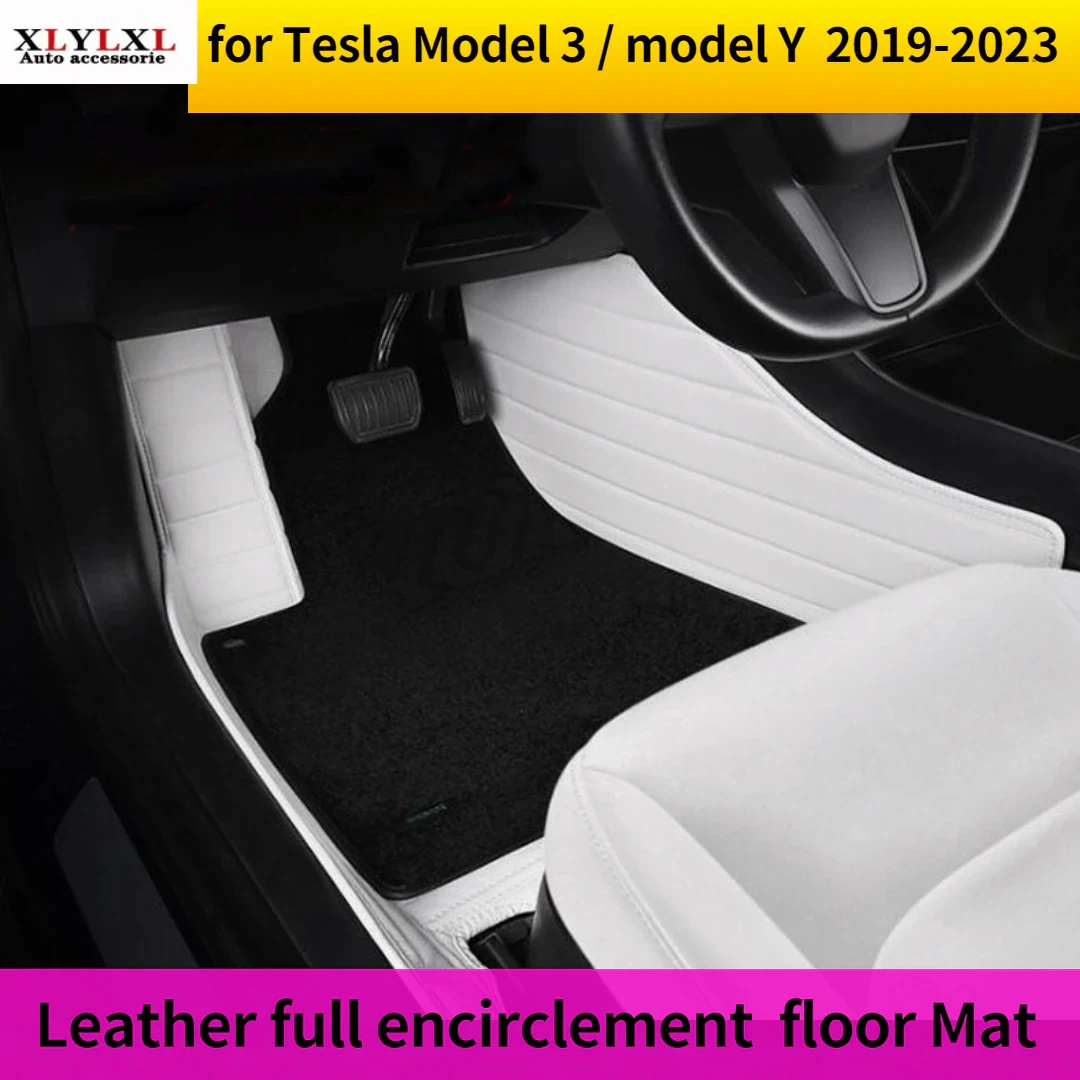 Full encirclement special surrounded white floor mat for Tesla Model 3 Interior dust-proof leather pad for Tesla Model Y Model S