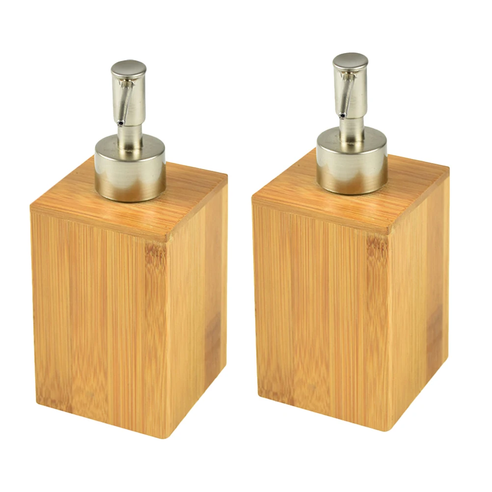 

2 pcs Bamboo Shampoo Soap Dispensers Hand Pump Bottles Squeeze Portable Refillable Bathroom Travel Accessories Stainless Steel