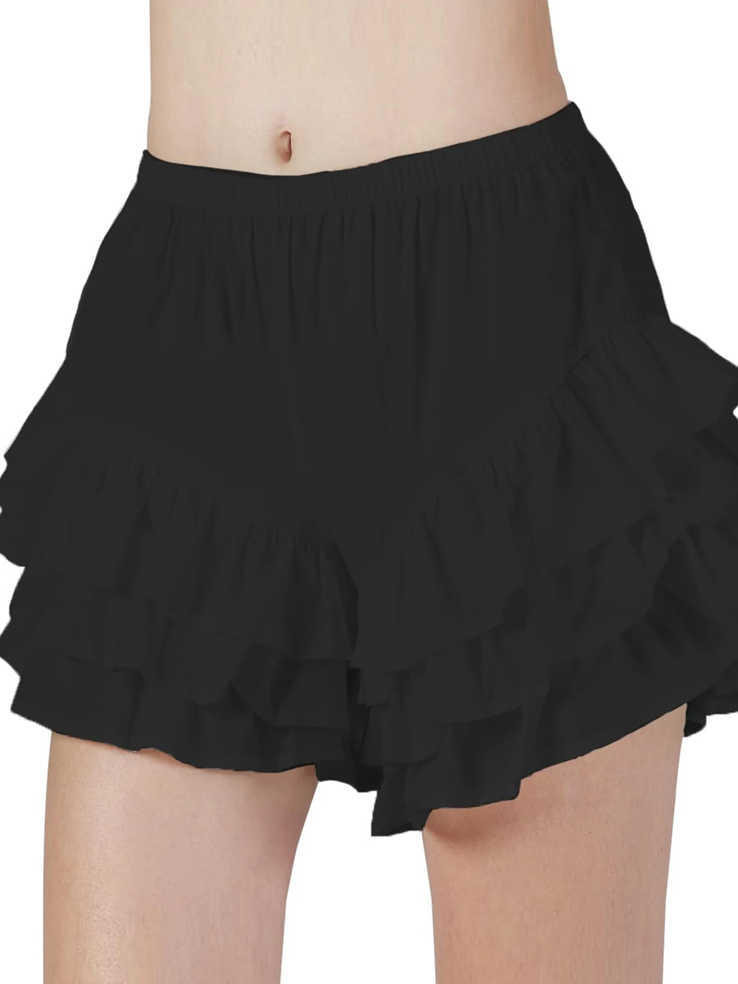 Women’s Layered Ruffle Shorts Y2k Low Waist Lace Shorts Solid Color Bloomers Lolita Shorts Harajuku Streetwear