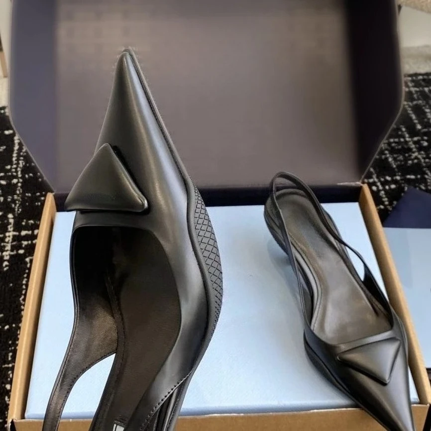 With Box Womens Genuine Leather Kitten Heel Sandals High-end Italian Style Lightweight Back-lacing Mid Heel Pumps Versatile Casual Sexy Single Shoes 2026