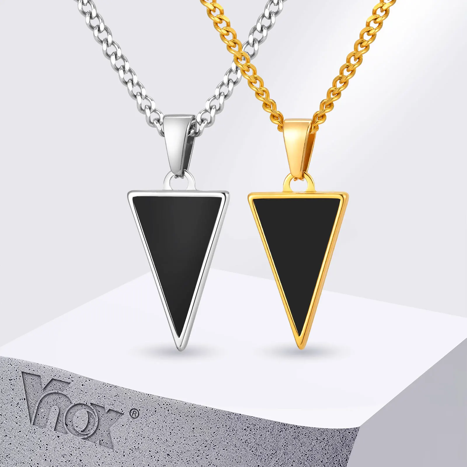 رجل الثلاثي العقيق الأسود قلادة قلادة، مقاوم للماء الفولاذ المقاوم للصدأ الحجر الطبيعي هندسية قلادة، هدية حفلة عيد ميلاد