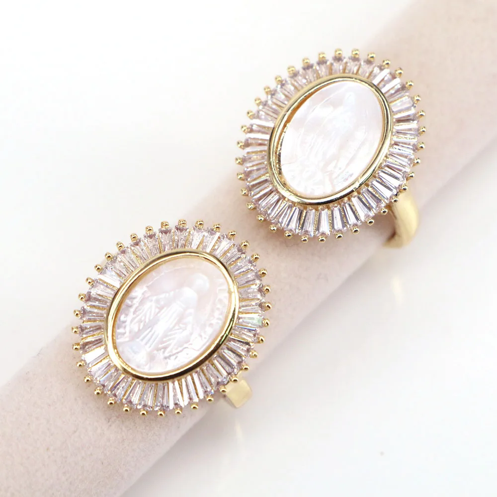 

5 шт., золотые ювелирные изделия с цирконом, открытые кольца в форме ракушки Девы Марии для женщин, позолоченные, роскошные, высокое качество, женские аксессуары для вечеринок