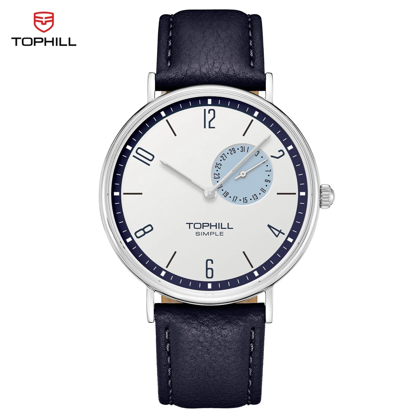 TOPHILL Reloj de cuarzo Bauhaus para hombre Ultra delgado 40 mm Esfera minimalista Cristal de zafiro Correa de cuero Caja de acero inoxidable
