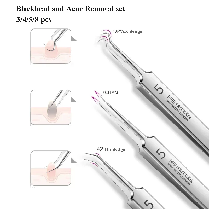 3-8 Stuks Acne Naald Verwijderen Mee-eter Comedo Extractor Gereedschap Rvs Gezichtsverzorging Tool Puistje Smet Removal gereedschap