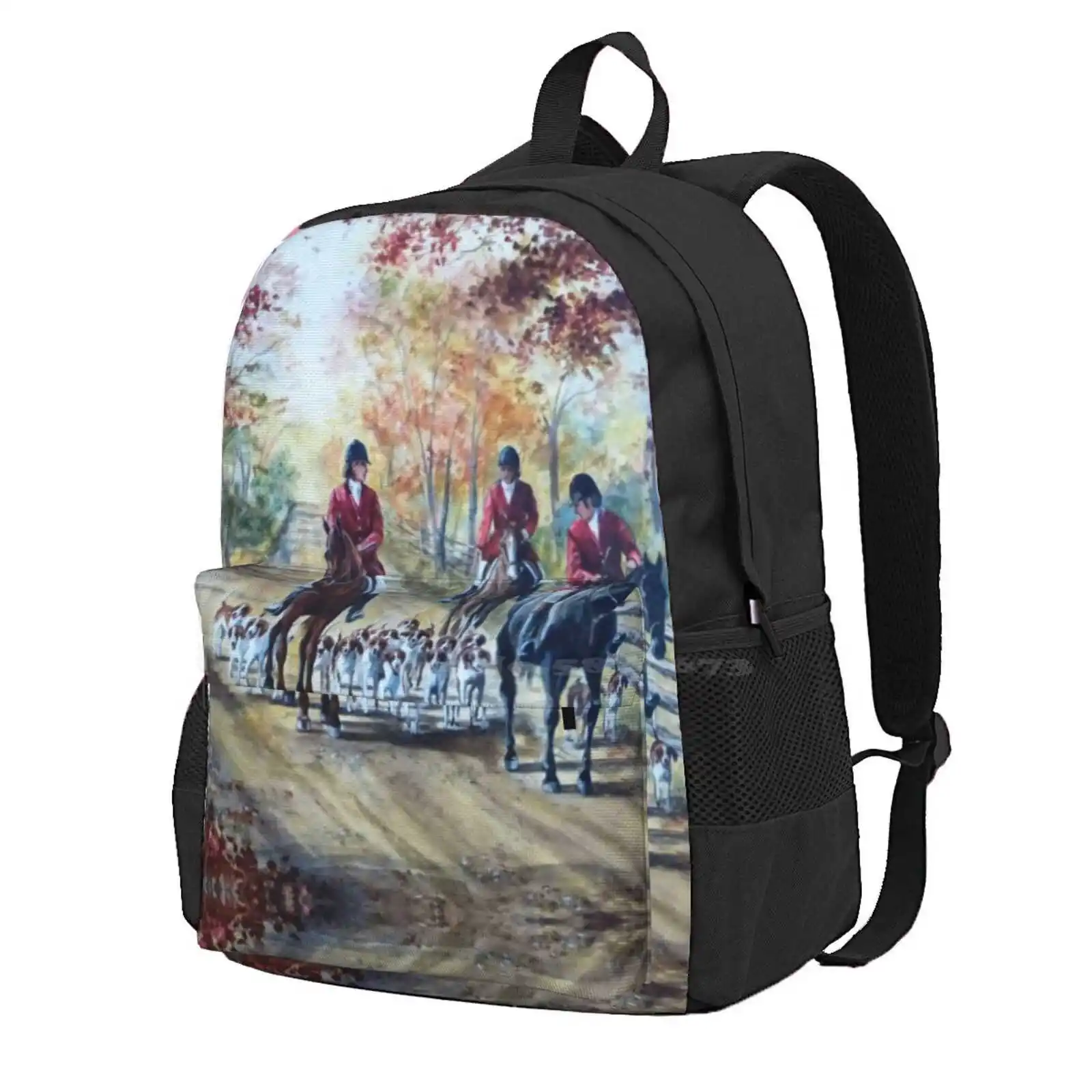 

Autumn Hounds And Horses Hot Sale Schoolbag Backpack Fashion Bags Horses Hounds Riders Fall Autumn Equestrian Fox Hunting