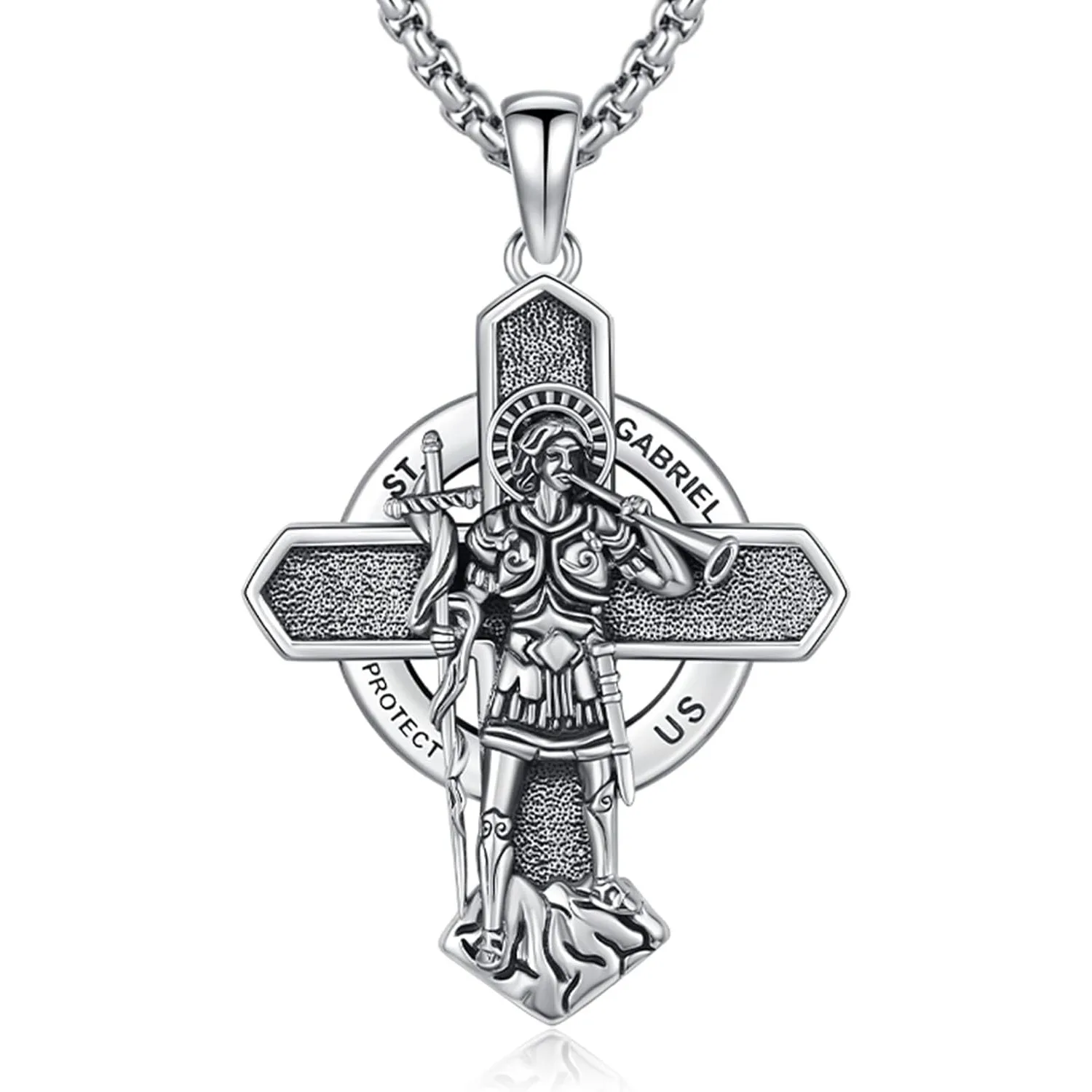 

Saint Archangel Gabriel Necklace 925 Sterling Silver Saint Medal Necklace Amulet Jewelry Gifts for Men Women Birthday Christmas