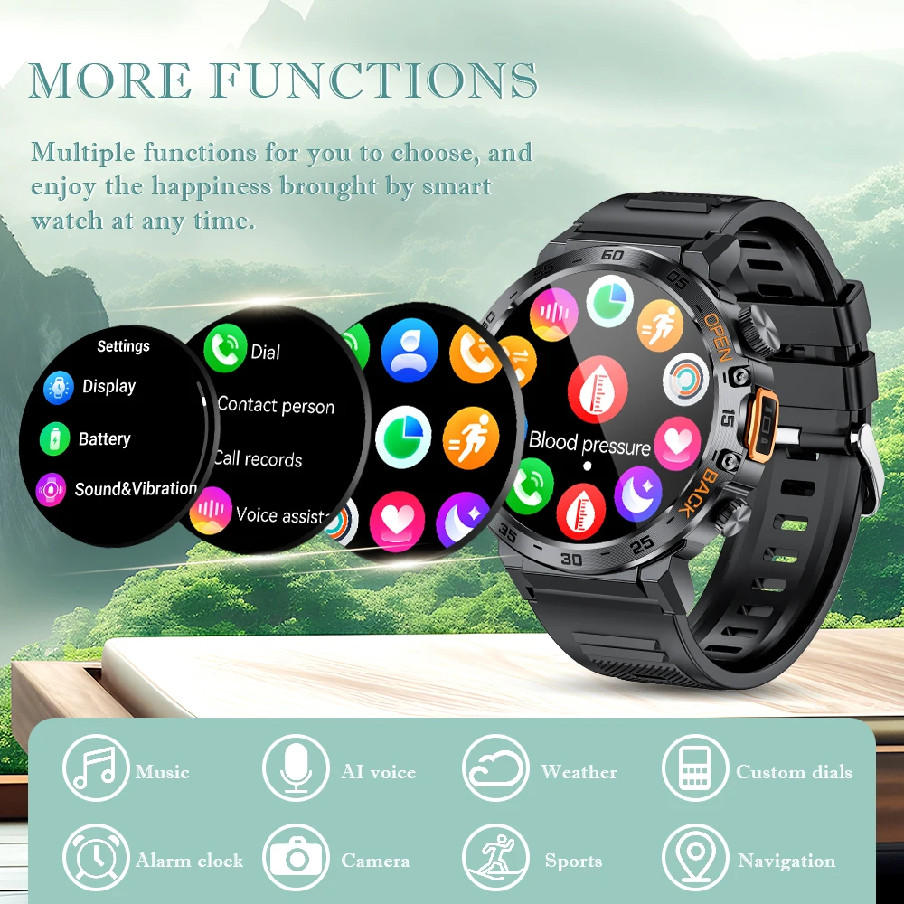 For Huawei Xiaomi New AMOLED Smart Watch Men with Flashlight Sports Waterproof Fitness Tracker Bluetooth Call Smartwatch Man+Box