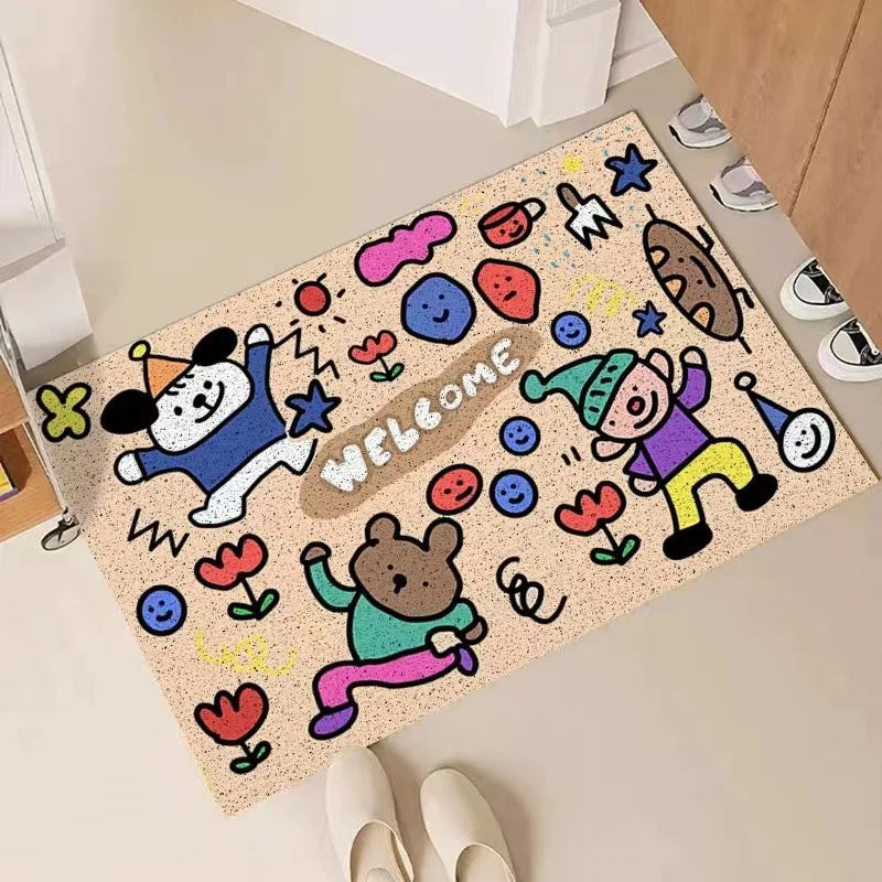 Cartoon Party Welcome Floor Mats Entrance Doormat Anti-slip PVC for Entry Porch Hallway Entryway Home Decor Dust Removal Carpet