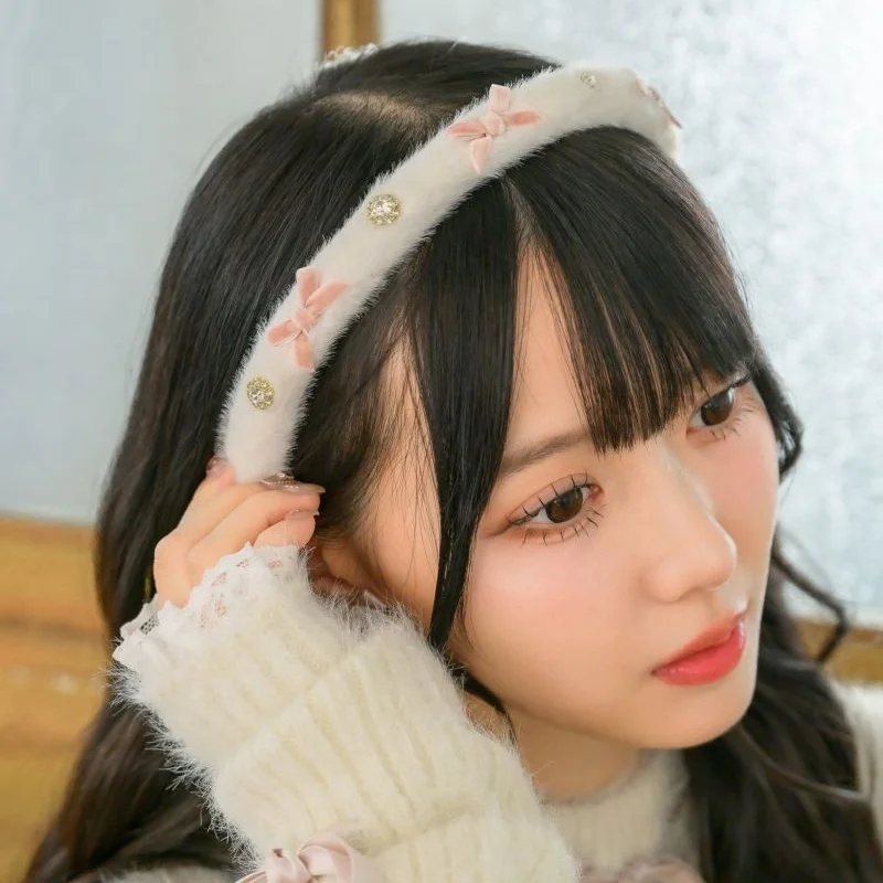 

Милая повязка на голову в стиле Лолиты, обруч для волос с бантом, мягкий мечтательный головной убор Jiraikei для девочек и женщин, вечерние головной убор для косплея со стразами