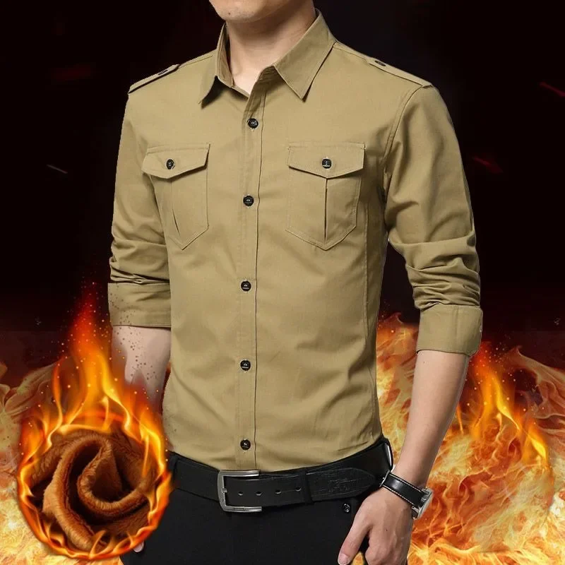 Slim Fit Korean Style Versatile Business Casual Shirt Casual Large Size Solid Color T-shirt New Cotton Male Long Sleeve Men